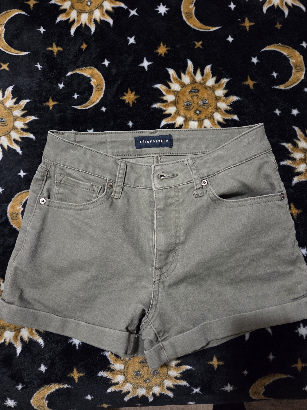 Aeropostale Olive Green High-Waist Rolled Hem Shorts